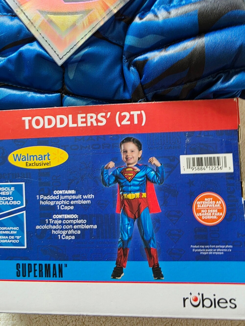 New Toddler boy DC Comics Hero Superman Costume Padded Jumpsuit Cape, size 2t